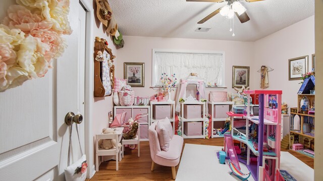 4936 Grassy Pond Rd, Chipley, FL 32428 - game room featuring wood finished floors, a ceiling fan, and a textured ceiling
