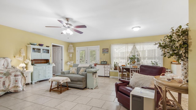 4936 Grassy Pond Rd, Chipley, FL 32428 - living room featuring french doors, a ceiling fan, and light tile patterned flooring