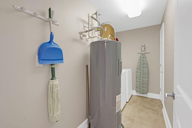 1150 Santa Rosa Blvd Unit 317, Fort Walton Beach, FL 32548 - laundry room featuring washing machine and clothes dryer, electric water heater, and light tile patterned floors