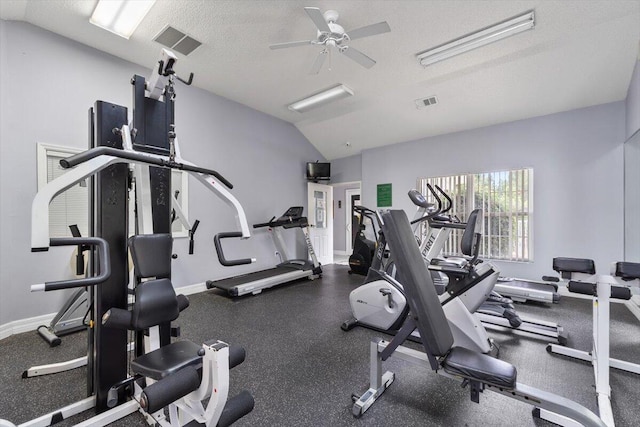 4276 Calinda Ln Apt 138, Niceville, FL 32578 - gym featuring vaulted ceiling and ceiling fan