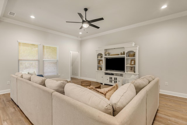124 Apollo Ave, Freeport, FL 32439 - living room with a ceiling fan, light wood-style floors, crown molding, and recessed lighting