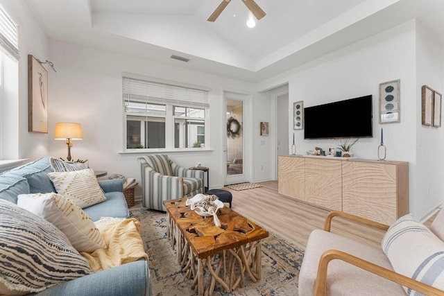 8668 Shell Sink Dr, Panama City Beach, FL 32413 - living area with ceiling fan, wood finished floors, vaulted ceiling, healthy amount of natural light, and recessed lighting
