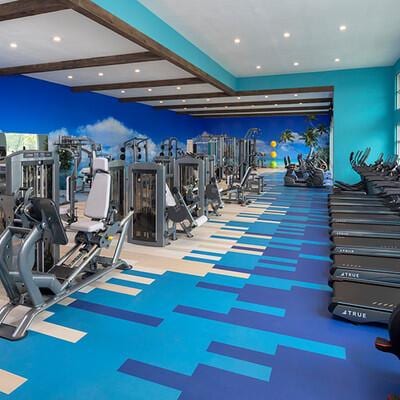 8668 Shell Sink Dr, Panama City Beach, FL 32413 - workout area with beamed ceiling and recessed lighting