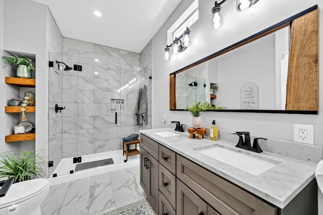 52 Lazy Bone St, Vernon, FL 32462 - full bath featuring double vanity, marble finish flooring, a stall shower, and recessed lighting
