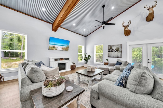 52 Lazy Bone St, Vernon, FL 32462 - living area featuring high vaulted ceiling, light wood-style flooring, healthy amount of natural light, french doors, and recessed lighting