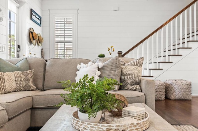 137 Cabana Trl, Santa Rosa Beach, FL 32459 - living room featuring wood finished floors and stairway