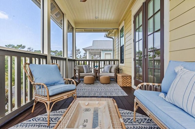 137 Cabana Trl, Santa Rosa Beach, FL 32459 - sunroom with a ceiling fan, outdoor lounge area, and french doors
