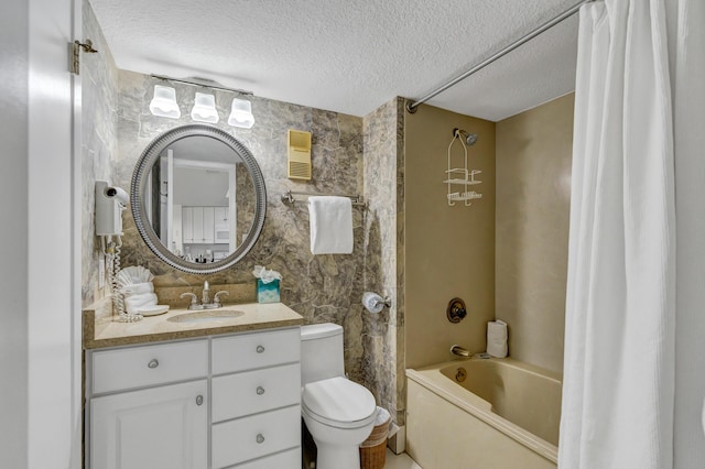 291 Scenic Gulf Dr Unit 400, Miramar Beach, FL 32550 - bathroom with a textured ceiling, vanity, and shower / tub combo with curtain