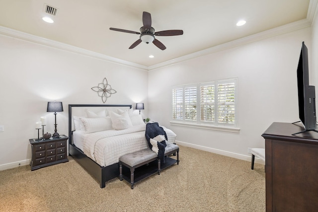 69 Cobalt Ln, Miramar Beach, FL 32550 - bedroom featuring carpet flooring, ornamental molding, recessed lighting, and ceiling fan