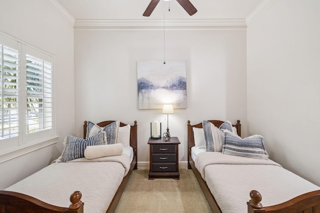 69 Cobalt Ln, Miramar Beach, FL 32550 - bedroom with light colored carpet, ornamental molding, and ceiling fan