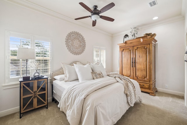69 Cobalt Ln, Miramar Beach, FL 32550 - bedroom with light carpet, crown molding, and ceiling fan