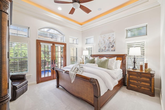 69 Cobalt Ln, Miramar Beach, FL 32550 - bedroom with french doors, ornamental molding, light colored carpet, access to outside, and multiple windows