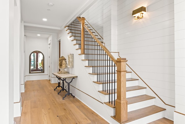 17 Palm Court Ln, Inlet Beach, FL 32461 - stairs with wood finished floors and recessed lighting