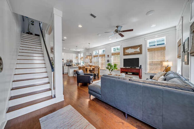 23 The Greenway Loop, Inlet Beach, FL 32461 - living area with a ceiling fan, healthy amount of natural light, wood finished floors, and recessed lighting