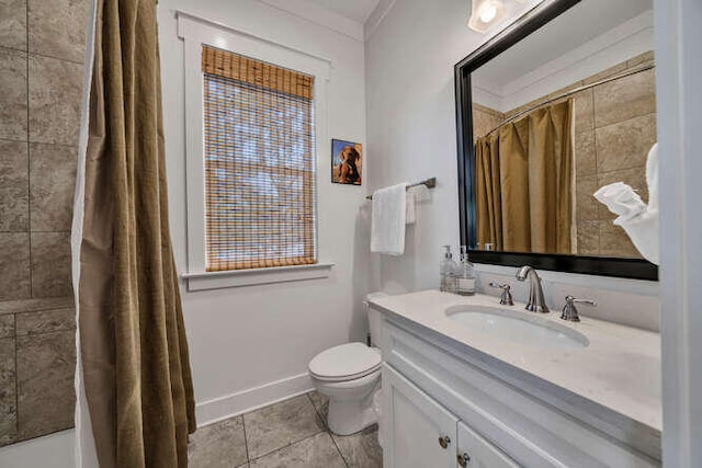 23 The Greenway Loop, Inlet Beach, FL 32461 - bathroom featuring vanity, curtained shower, tile patterned flooring, and crown molding