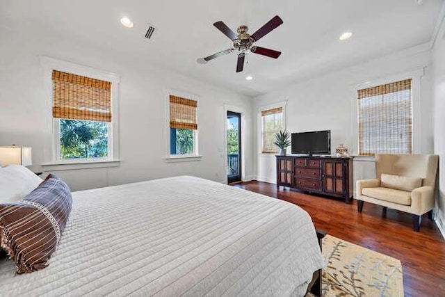 23 The Greenway Loop, Inlet Beach, FL 32461 - bedroom featuring wood finished floors, recessed lighting, a ceiling fan, and access to exterior