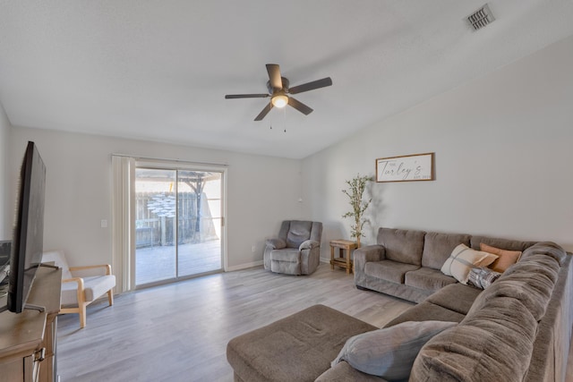 405 Bobby Dr, Crestview, FL 32536 - living area featuring a ceiling fan, light wood-style flooring, and lofted ceiling