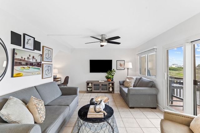 23223 Front Beach Rd # 112, Panama City Beach, FL 32413 - living room with ceiling fan and light tile patterned flooring