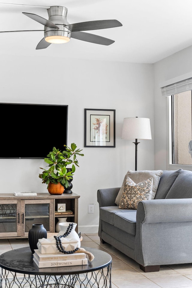 23223 Front Beach Rd # 112, Panama City Beach, FL 32413 - living room featuring ceiling fan and tile patterned flooring