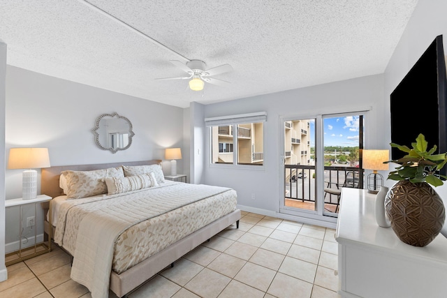 23223 Front Beach Rd # 112, Panama City Beach, FL 32413 - bedroom featuring access to exterior, light tile patterned floors, ceiling fan, and a textured ceiling