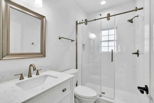 2672 Chat Holley Rd, Santa Rosa Beach, FL 32459 - bathroom with a stall shower, vanity, and recessed lighting
