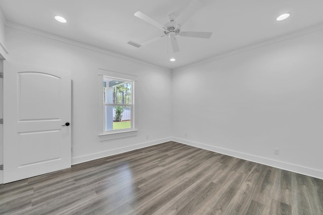 2672 Chat Holley Rd, Santa Rosa Beach, FL 32459 - spare room with crown molding, wood finished floors, a ceiling fan, and recessed lighting