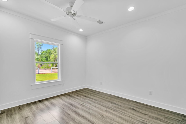 2672 Chat Holley Rd, Santa Rosa Beach, FL 32459 - empty room with ornamental molding, wood finished floors, ceiling fan, and recessed lighting