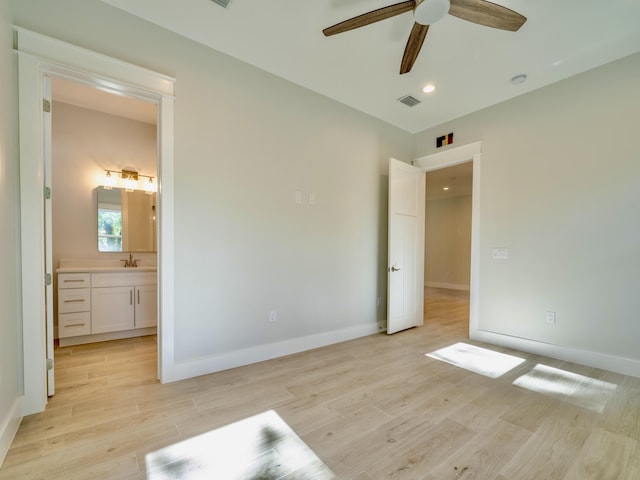 116 E Georgie Pt, Washington, FL 32459 - unfurnished bedroom with light wood-type flooring, recessed lighting, connected bathroom, and a ceiling fan