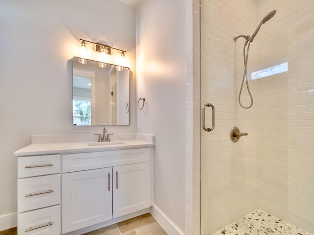 116 E Georgie Pt, Washington, FL 32459 - full bathroom with a shower stall, vanity, and wood finished floors
