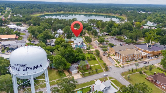 273 E Live Oak Ave, Defuniak Springs, FL 32435 - aerial view of residential area featuring a nearby body of water and a heavily wooded area