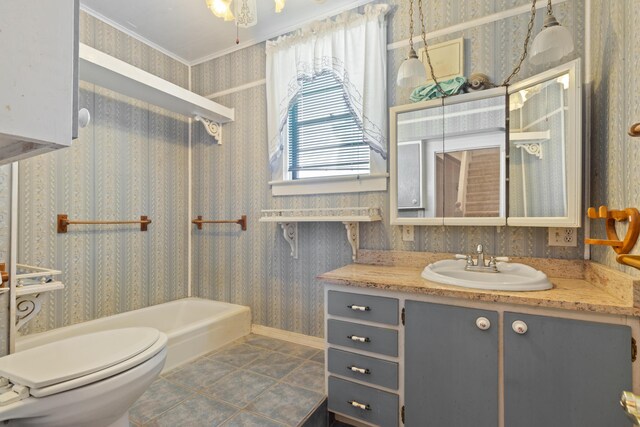273 E Live Oak Ave, Defuniak Springs, FL 32435 - full bath with wallpapered walls, vanity, tile patterned floors, a bath, and a shower