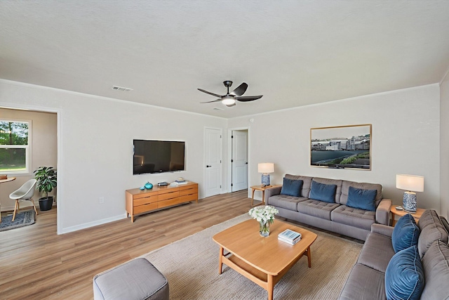 3375 Mclain Dr, Crestview, FL 32539 - living room featuring light wood-type flooring, crown molding, and ceiling fan