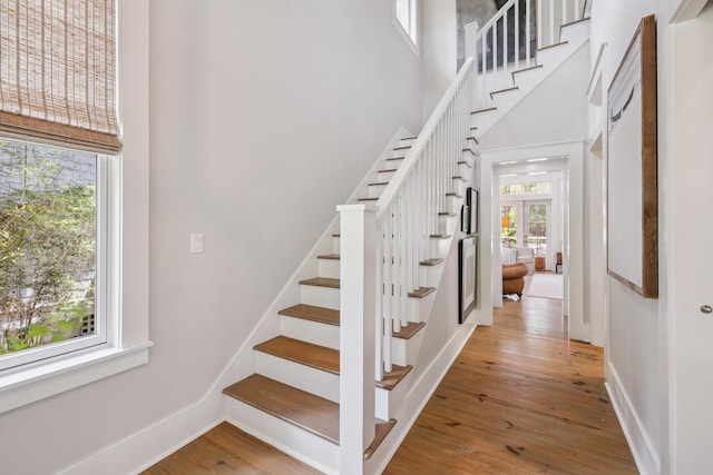 58 Pine Needle Way, Santa Rosa Beach, FL 32459 - stairs with a high ceiling and wood-type flooring
