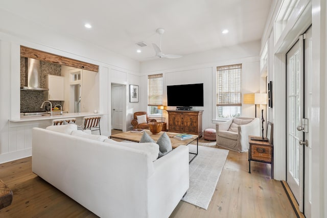 58 Pine Needle Way, Santa Rosa Beach, FL 32459 - living area with light wood-style flooring, a ceiling fan, and recessed lighting