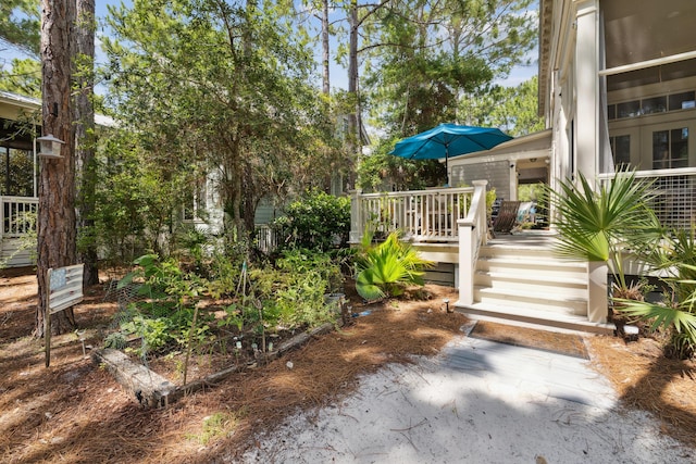 58 Pine Needle Way, Santa Rosa Beach, FL 32459 - view of yard featuring a garden and a wooden deck