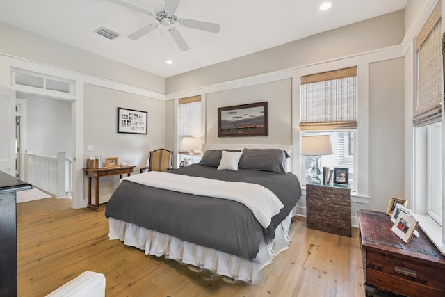 58 Pine Needle Way, Santa Rosa Beach, FL 32459 - bedroom with light wood-style flooring, ceiling fan, and recessed lighting
