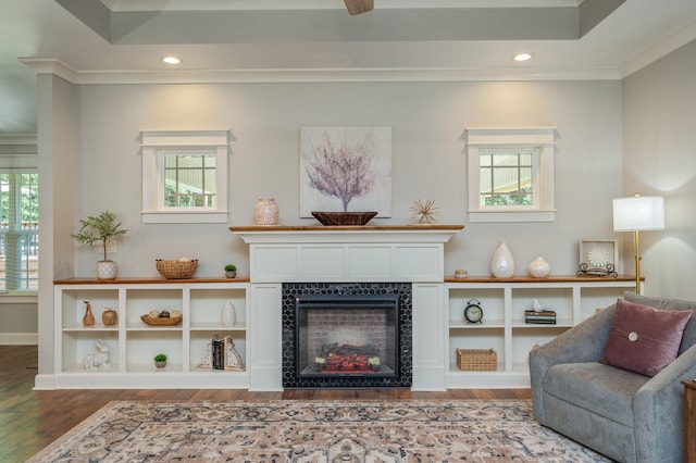 2580 Taylor Rd, Crestview, FL 32536 - living area featuring wood finished floors, recessed lighting, a fireplace, and ornamental molding