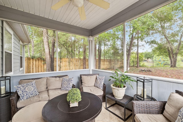 419 Symphony Way, Freeport, FL 32439 - sunroom / solarium featuring ceiling fan, outdoor lounge area, and healthy amount of natural light