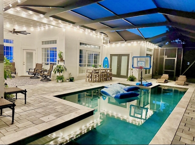 83 Azure Pl, Miramar Beach, FL 32550 - swimming pool with french doors, a patio, and a ceiling fan