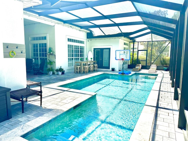 83 Azure Pl, Miramar Beach, FL 32550 - swimming pool featuring a patio area, glass enclosure, and french doors