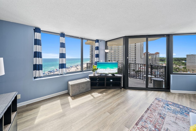 9850 S Thomas Dr Unit 1012W, Panama City, FL 32408 - living area featuring a textured ceiling, wood finished floors, and plenty of natural light