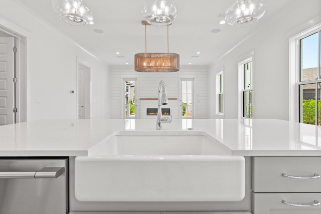 368 Ridgewalk Cir Lot 44B, Santa Rosa Beach, FL 32459 - kitchen with dishwasher, light countertops, recessed lighting, open floor plan, and hanging light fixtures