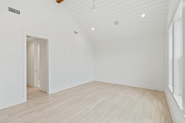 368 Ridgewalk Cir Lot 44B, Santa Rosa Beach, FL 32459 - empty room with light wood finished floors, high vaulted ceiling, recessed lighting, and wooden ceiling