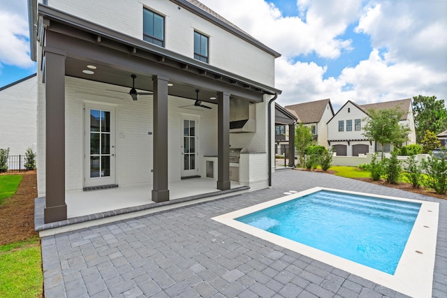 368 Ridgewalk Cir Lot 44B, Santa Rosa Beach, FL 32459 - swimming pool featuring a patio area, a residential view, and a ceiling fan