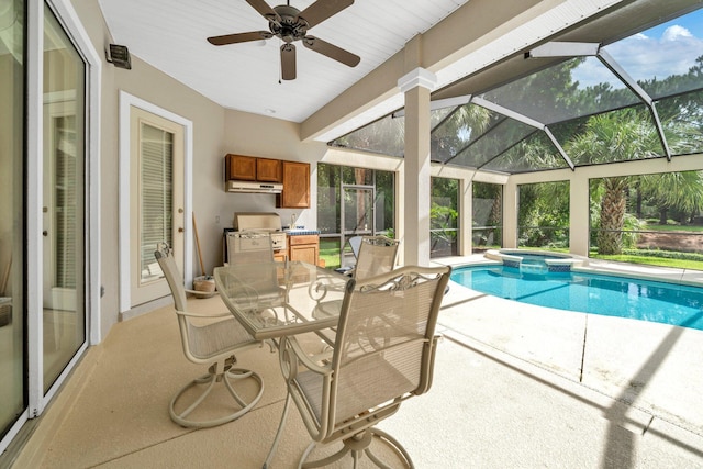 423 Maritime Ct, Destin, FL 32541 - view of swimming pool with a patio, a ceiling fan, and a pool with connected hot tub
