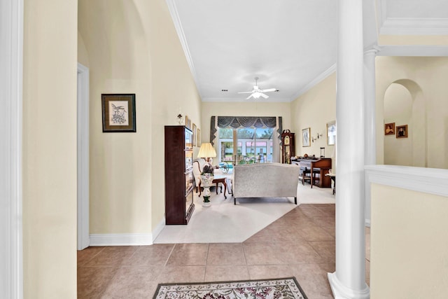423 Maritime Ct, Destin, FL 32541 - hall with ornamental molding, tile patterned floors, and ornate columns