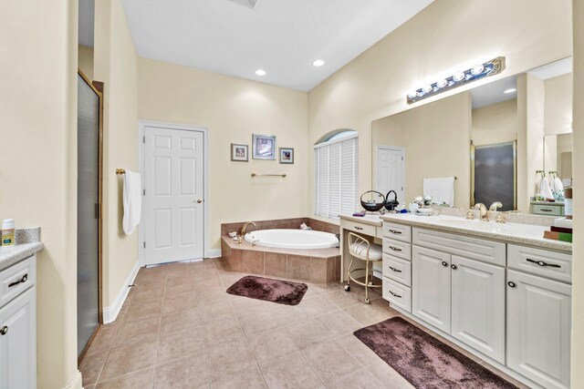 423 Maritime Ct, Destin, FL 32541 - full bath with vanity, a garden tub, tile patterned floors, and a shower stall