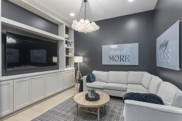 185 Dune Dr, Santa Rosa Beach, FL 32459 - living area featuring a chandelier, light wood-type flooring, and recessed lighting