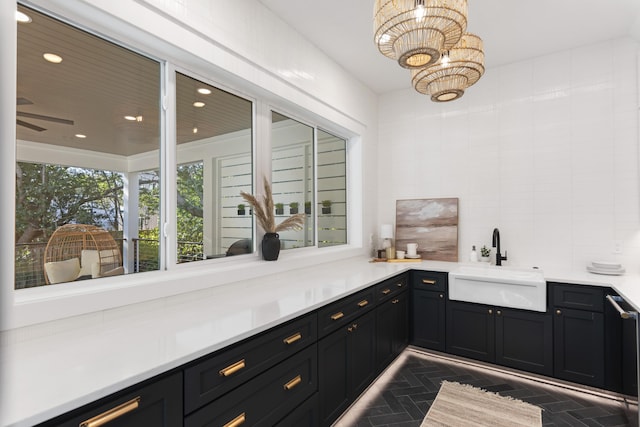 185 Dune Dr, Santa Rosa Beach, FL 32459 - bar featuring recessed lighting, a chandelier, and decorative backsplash