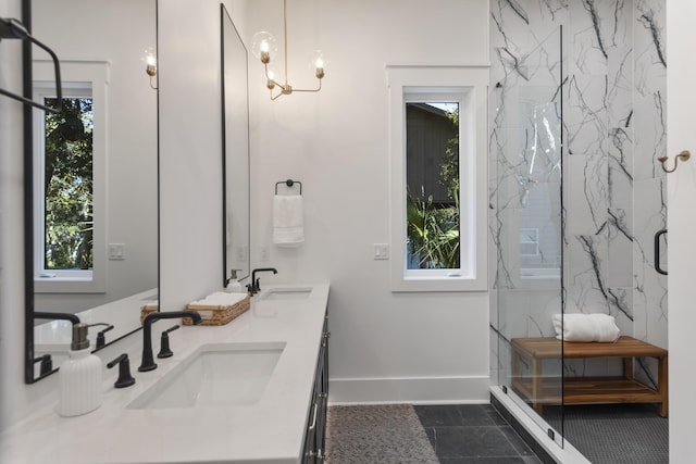 185 Dune Dr, Santa Rosa Beach, FL 32459 - bathroom with a marble finish shower and double vanity